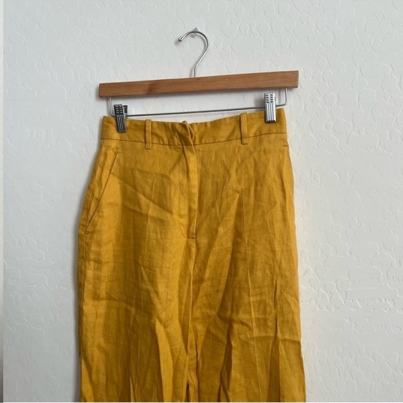 Zara Linen Menswear Style Baggy Wide Leg Mustard Yellow Trouser Pant - Picture 6 of 9